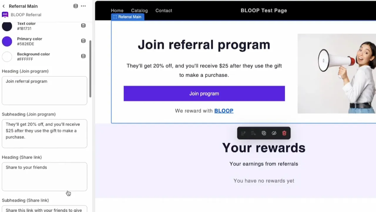 BLOOP app feature for creating seamless and efficient referral programs, empowering Shopify merchants to attract new customers through word-of-mouth marketing